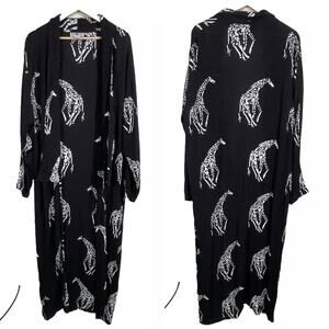 Vintage Giraffe Print Maxi Duster Kimono Cardigan XL Lagenlook Boho Safari Y2K